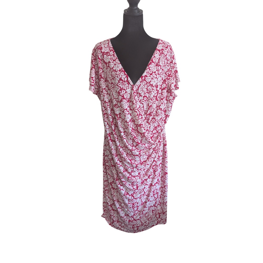 Lauren Ralph Lauren Pink White‎ Floral Draped Sheath Dress Plus Size 20W 0583